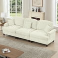 thumbnail image 6 of Newest Elegant Large 3 Seater Sofa Couch,Flared Arms,Removable Ruffles Pleats Skirts,Spindle Legs, Comfy Chenille Three-Seat Sofa for Living Room, Beige White, 6 of 20