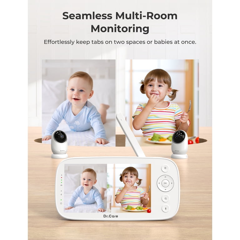 Dr.Care NeoView Babyfoon met 2 Camera's, 1500mAh 2.8 Video Baby Monitor, Twee-Weg Audio, Nachtzicht, VOX Bewaking, Temperatuursensor, Slaapliedjes, Gordelclip, tot 128GB, Babyfoon zonder Wi-Fi