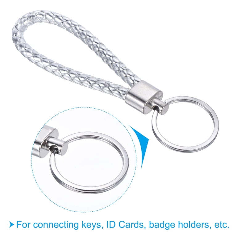 Braided Leather Keychain with Stainless Steel Key Ring, PU Woven