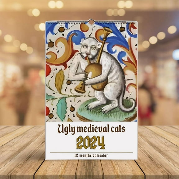 Weird Medieval Cats Calendar, Funny Weird Medieval Cat Calendar 2024, Cat Walk Weird Medieval Calendar A,1 x Weird Medieval Cats Calendar,As Shown