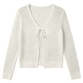 thumbnail image 4 of VJGBEGW Womens Fashion Cardigan Casucal Tie Front Shrugs Sweaters Tops Long Sleeve Knit Cropped Cardigans Tops White S, 4 of 7