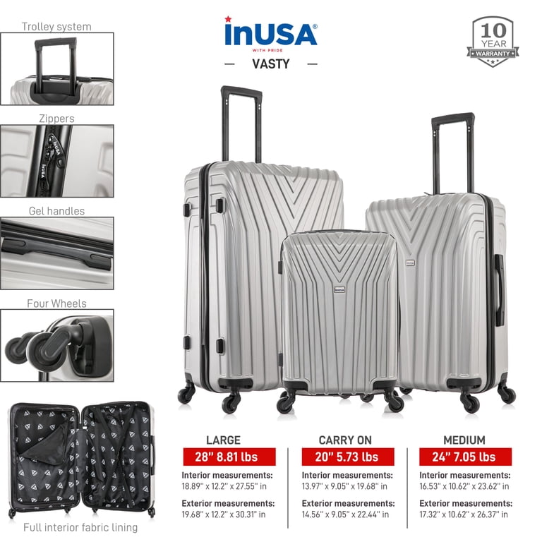 InUSA Vasty 3-Piece Hardside Luggage Set, Spinner Wheels, Handle