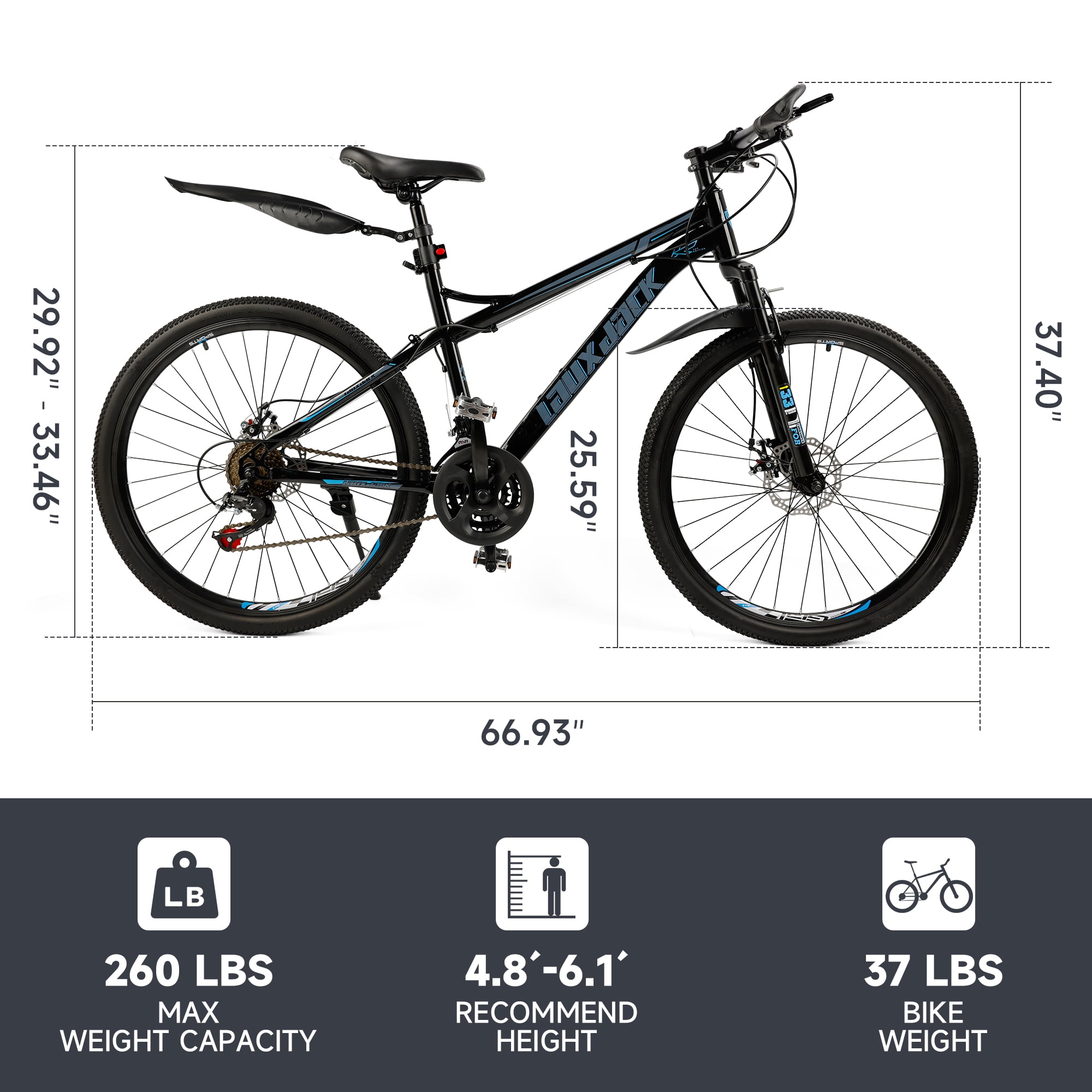 26 Inch Front Suspension Mens Mountain Bike, Shimano 21 Speed, Dual Disc Brake Bike for Men Womens Teen Adult Bicycle With Bike Lock And Air Pump
