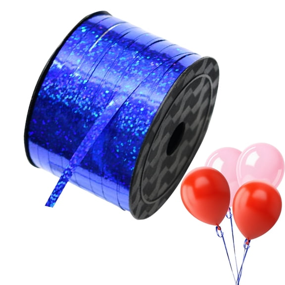 100 Yards Blue Crimped Curling Ribbon Balloon String, Shiny Metallic Ribbon Roll for Gift Wrapping for Birthday Party Festival Art Craft Decor Florist Flowers Decoration