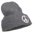 thumbnail image 5 of Peace Symbol Embroidered Long Beanie - Grey OSFM, 5 of 5
