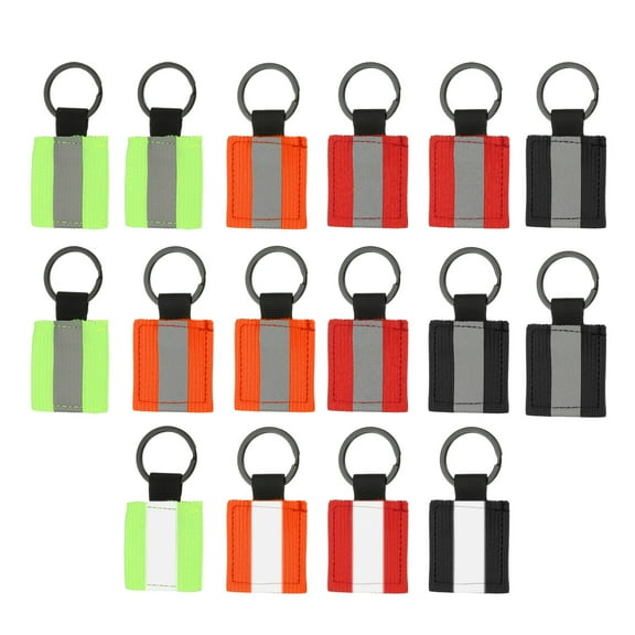 16 Pcs Reflective Keychain, Reflective Strips High Visibility Safety Keychain Tags Lanyards Pendants Bright Zipper Pulls Waterproof for Backpack Cycling, Green Orange Red Black