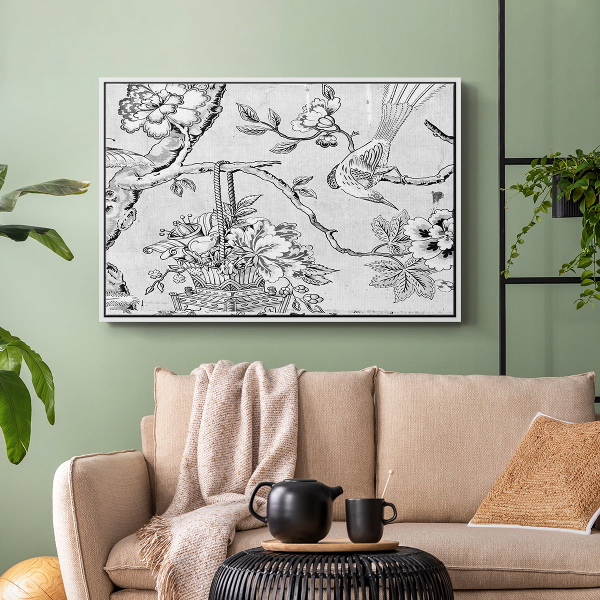 Vintage Abstract Print-XIX Framed in White Wood Gallery Wrapped Canvas 27 in. x 41 in.
