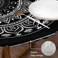 thumbnail image 3 of Black Boho Round Tablecloth, Fitted Table Cover with Elastic for 45"-54" Round Tables, Retro Farmhouse Neutral Abstract Geometric Table Cloth Outdoor Indoor Dinning Party Waterproof Tablecloths, 3 of 7
