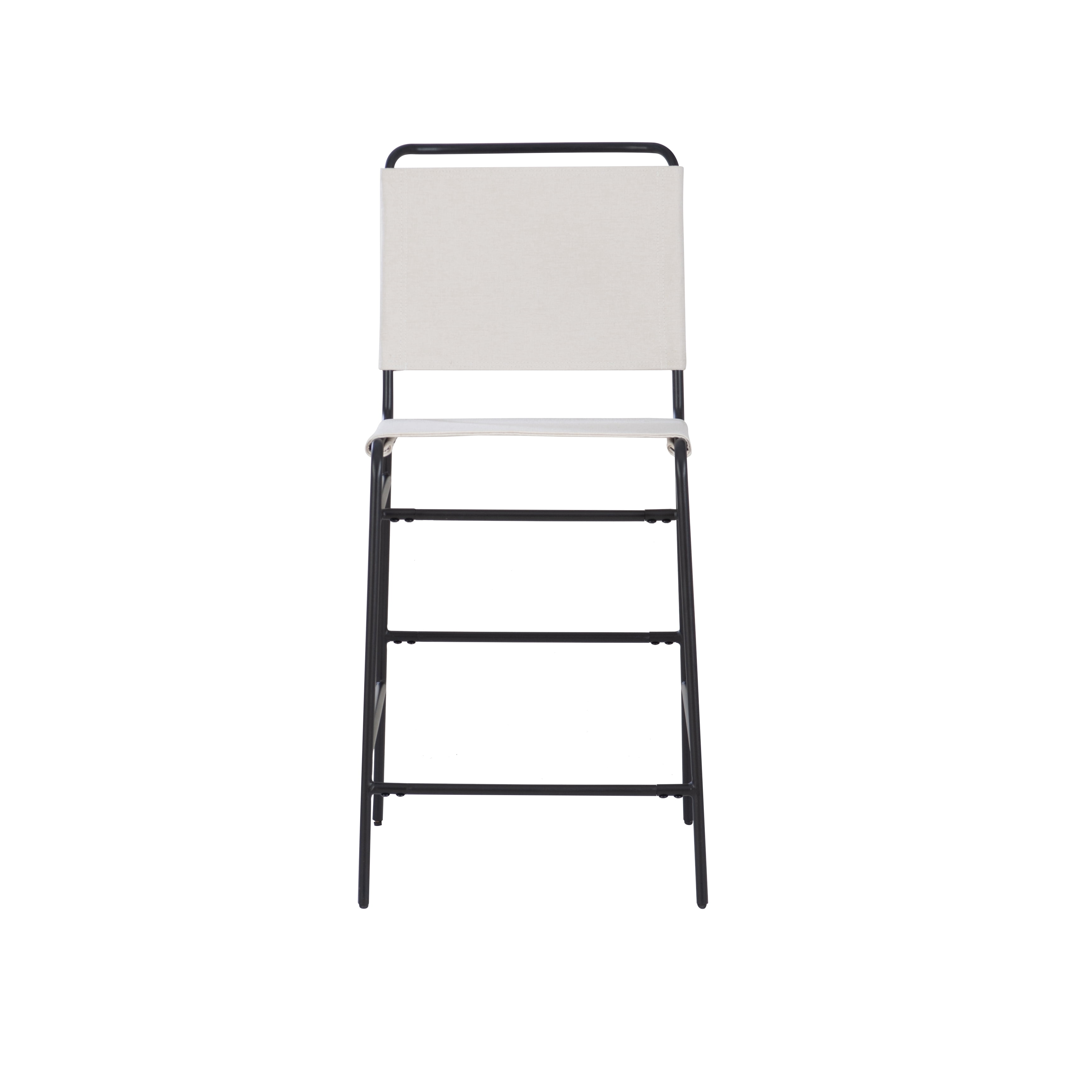 Linon Willey Counter Stool Cream Twill Fabric Sling Seat Steel Frame in Black