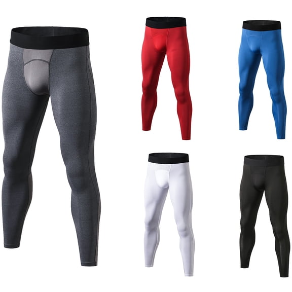 Men's Compression Pants, Athletic Leggings Base Layer Cool Dry Workout Tights for Running Yoga Gym Basketball White