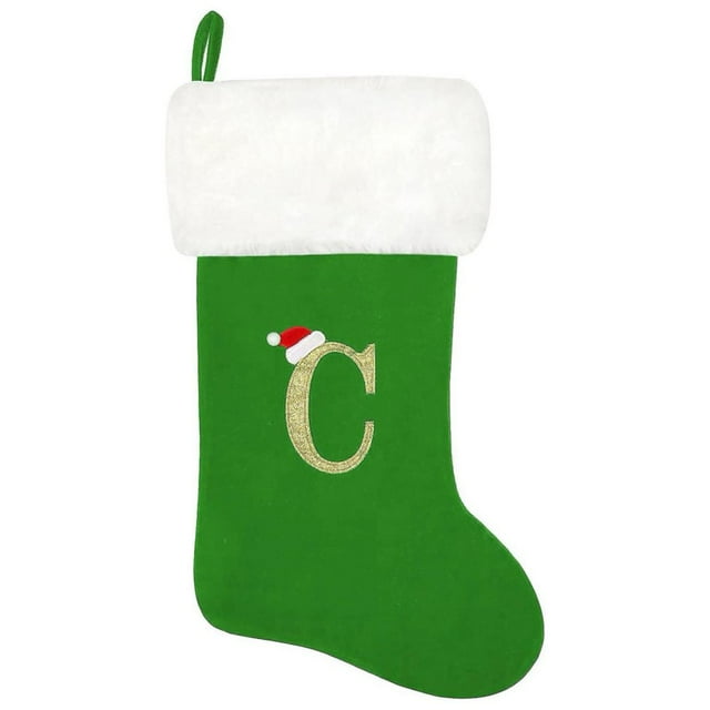 SUTENGDA 20 Inches Monogram Christmas Stockings Red Velvet with White Super Soft Plush Cuff Embroidered Xmas Stockings Classic Personalized Stocking Decorations for Family Holiday Season