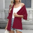 thumbnail image 5 of BiZtdJrK Womens Ruffles 3/4 Sleeve Cardigans Casual Textured Open Front Shrugs Jacket Lightweight Loose Beach Cover Ups Wine L Winter Savings, 5 of 9