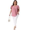 thumbnail image 3 of DARING DIVA Women's Plus Swiss Dot Crew Neck Tulip Top 4X Pink, 3 of 6
