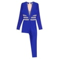 thumbnail image 4 of Zaldita Womens Sheer Mesh Patchwork Long Sleeve Bodysuit Rhinestones Dance Gymnastics Leotards Blue S, 4 of 6