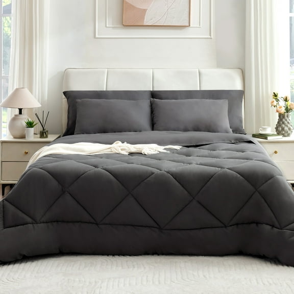 BDEUS Comforter Set Reversible 2 Piece Extra Soft Bedding Set Comforters Bed Set with 1 Pillow Case for All Seasons Grey
