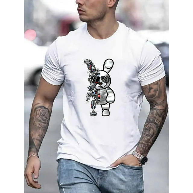 Camiseta de manga corta con gráfico de Robot Rabbit para hombre, cómoda y elástica, moderna camiseta de verano, estilo informal y de moda para uso diario para adultos, hombres, mujeres, adolescentes,