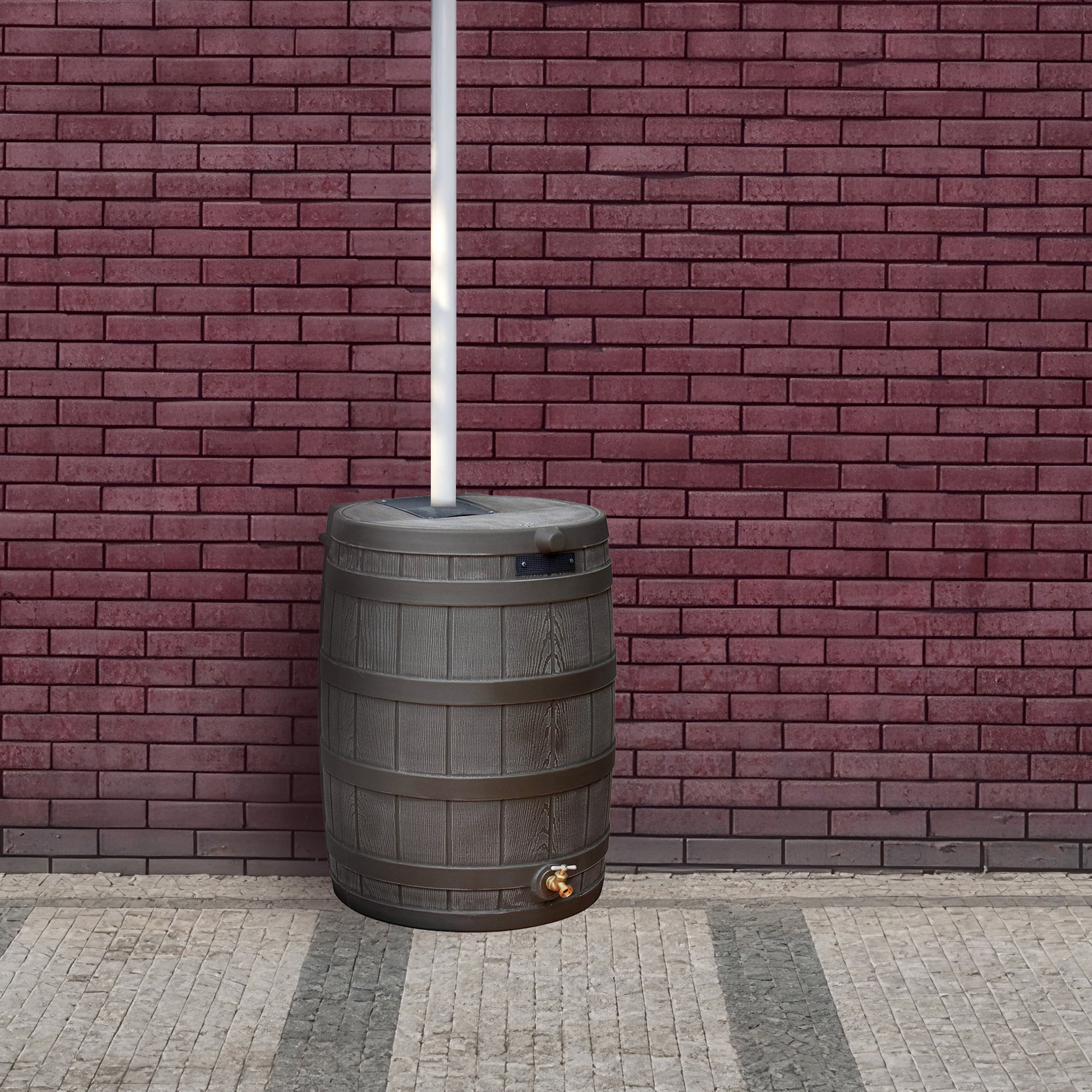 Good Ideas RW50 Rain Wizard 50gal Plastic Rain Barrel Water Collector, Oak