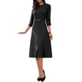 thumbnail image 4 of INSPIRE CHIC Work for Women's Keyhole Neck 3/4 Sleeve Office A-Line Dress with Belt S Black, 4 of 5