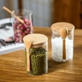thumbnail image 2 of 1 Pc Glass Jars with Bamboo Lids and Spoons, 5x3.3 Inch Glass Storage Containers with Lids for Dry Food Storage Sugar, Coffee, Nuts, Cookie, Candy, Tea, Airtight Kitchen Canisters Spice Jars, Khaki, 2 of 6
