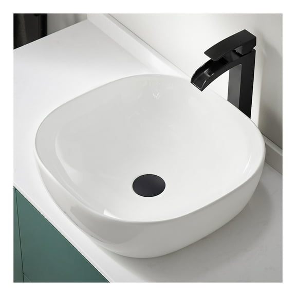 Siena Series 17 in. Ceramic Rounded Vessel Square Bathroom Sink Basin in White