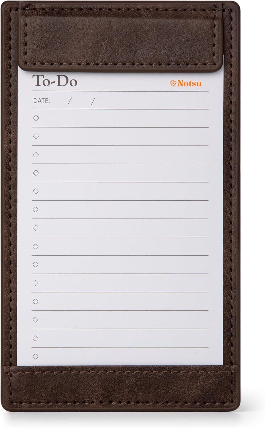 Notsu Note Card Holder | Minimalist 3x5 Inch Index Card Holder Handheld Case in Premium Dark Brown Vegan Leather with 25 To Do List Notecards