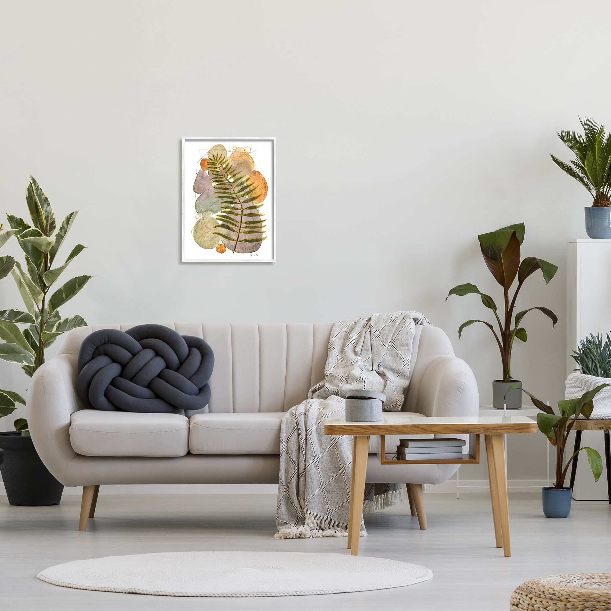 Stupell Industries Abstract Fern & Pebbles Botanical & Floral Painting White Framed Art Print Wall Art, 16 x 20