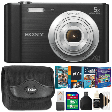 Shot Disc - Sony Cyber-Shot DSC W800 20.1MP Digital Camera Black with Photo Editing and Kids Scrapbooking Collection Software Kit