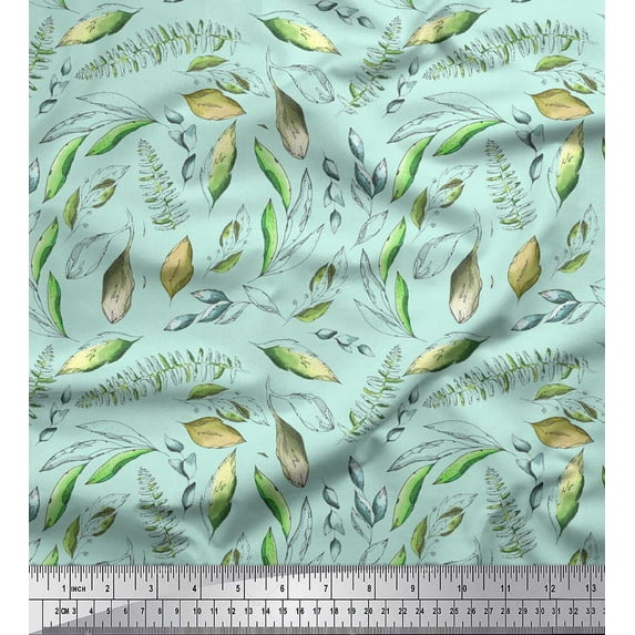 Soimoi Green Georgette Viscose Fabric Artistic Leaves Print Fabric by Yard 42 Inch Wide