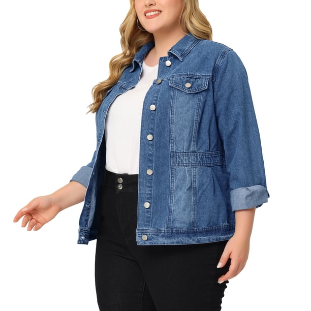 Chaquede talgrande pamujer Chaquetas vaqueras clásicas de mezclillavaM Azul 3X