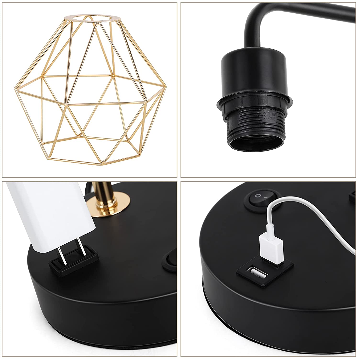 Industrial Desk Lamp With 2 Usb Charging Ports, Ac Socket Edison Reading Light