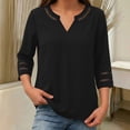 thumbnail image 4 of Craaazy Women Casual Tops Loose Fit Solid Color V Neck Lace Trim 3/4 Sleeve Blouses for Fall Gift, 4 of 9