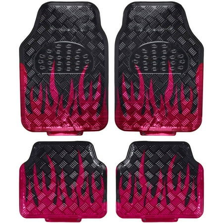 Bdk Universal Fit 4 Piece Metallic Design Car Floor Mat Flame