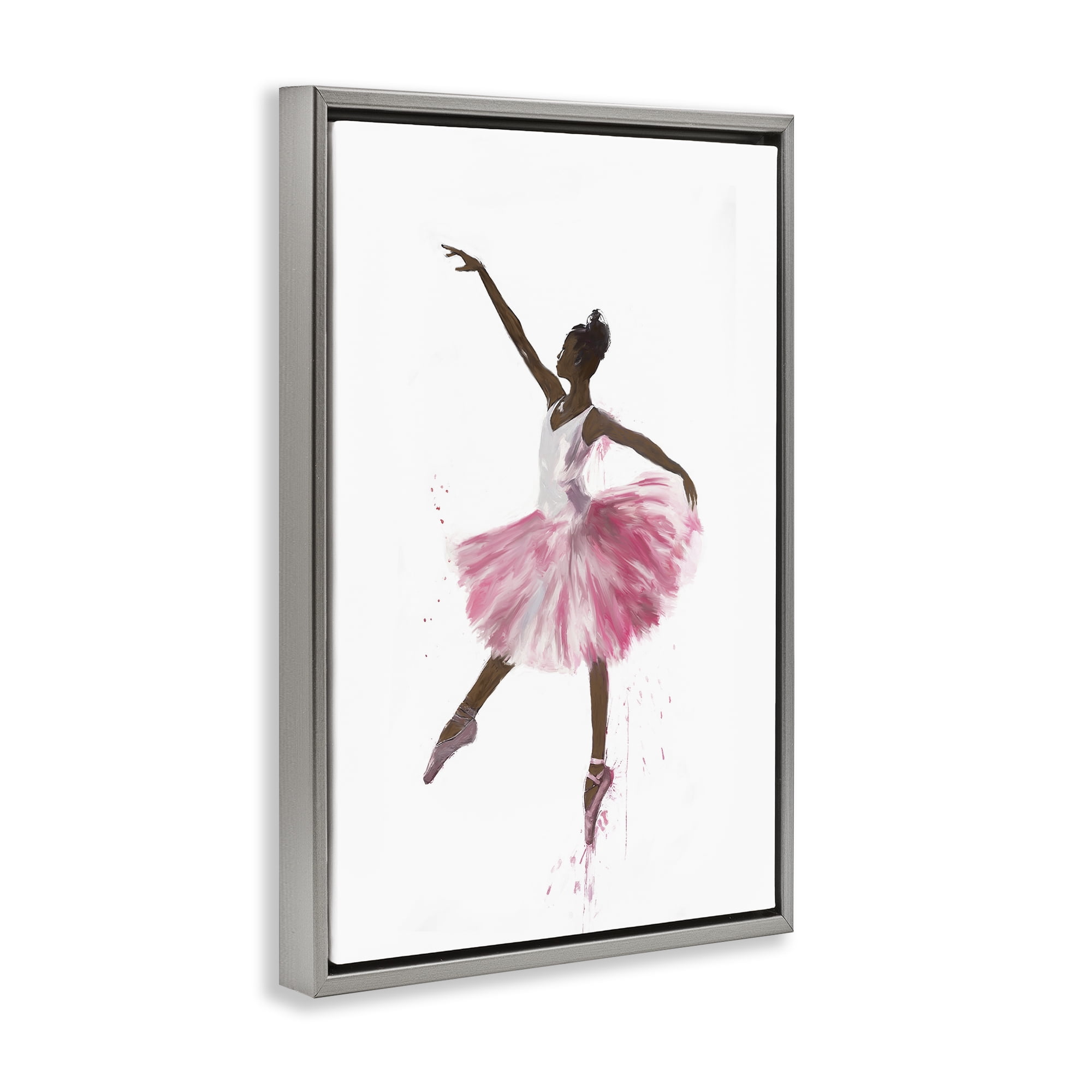 Stupell Industries Graceful Ballerina in Pink Novelty Painting Gray Floater Framed Art Print Wall Art, 17 x 25
