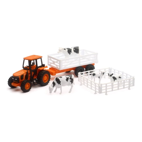 Juego de tractor y remolque agrícola Kubota con animales de granja