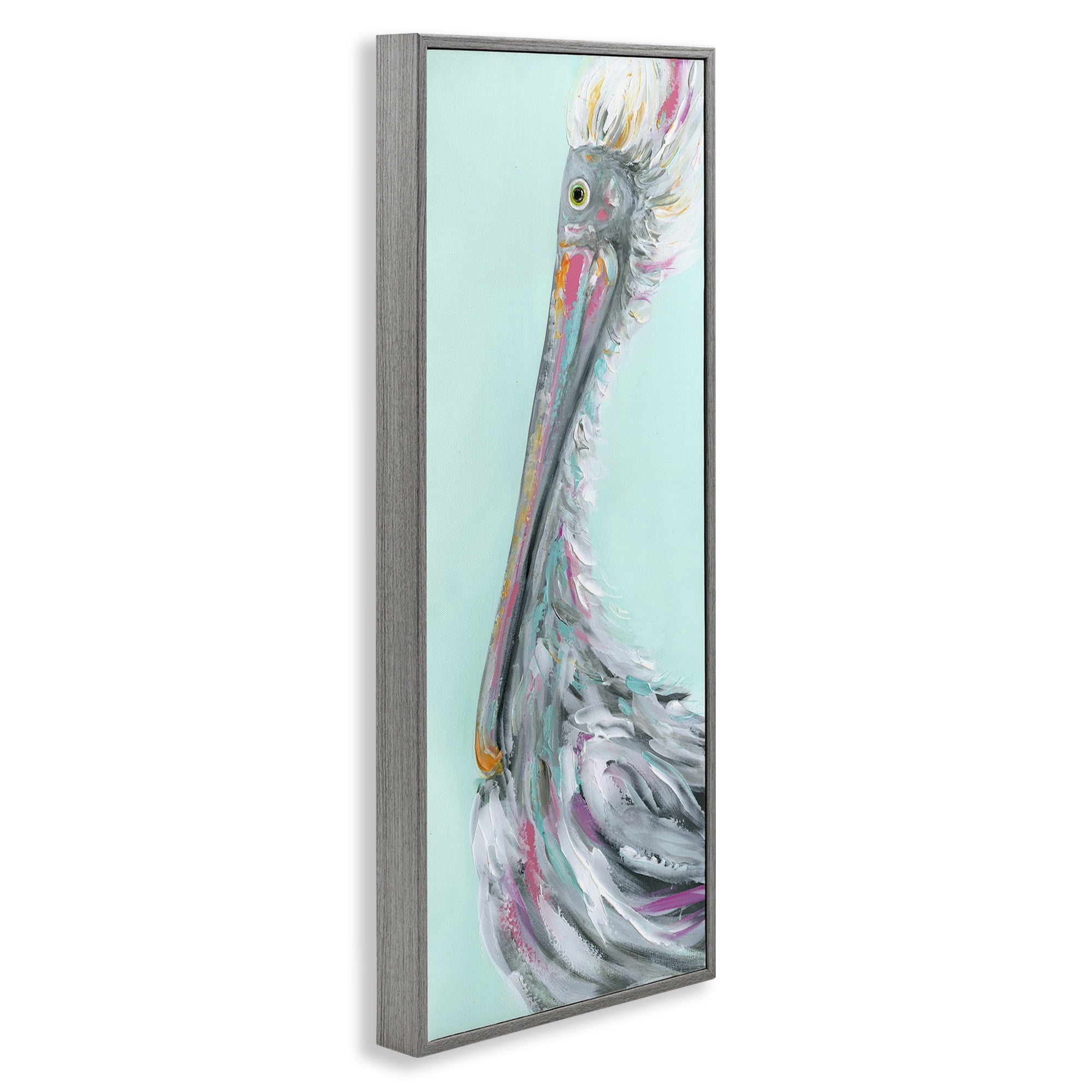 Stupell Industries Odd Pelican Portrait Animals & Insects Painting Gray Framed Art Print Wall Art, 10 x 24