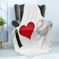 thumbnail image 4 of Sports Soft Flannel Fleece Throw Blanket, I Love Baseball Heart with Baseball Ball Passion Valentine Leisure Time Joy, Cozy Plush for Indoor and Outdoor Use, 60" x 80", Red Black White, by Ambesonne, 4 of 5