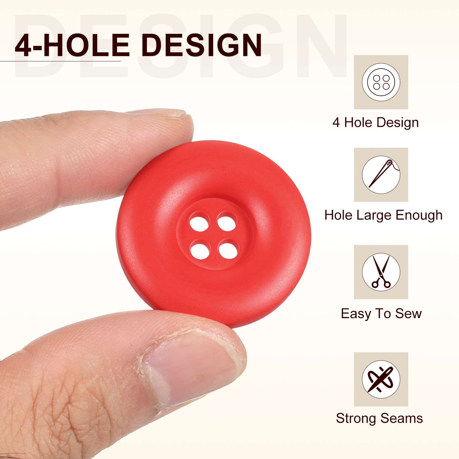 Uxcell 50pcs Sewing Button 30mm 4 Holes Resin Round Crafting Buttons, Red