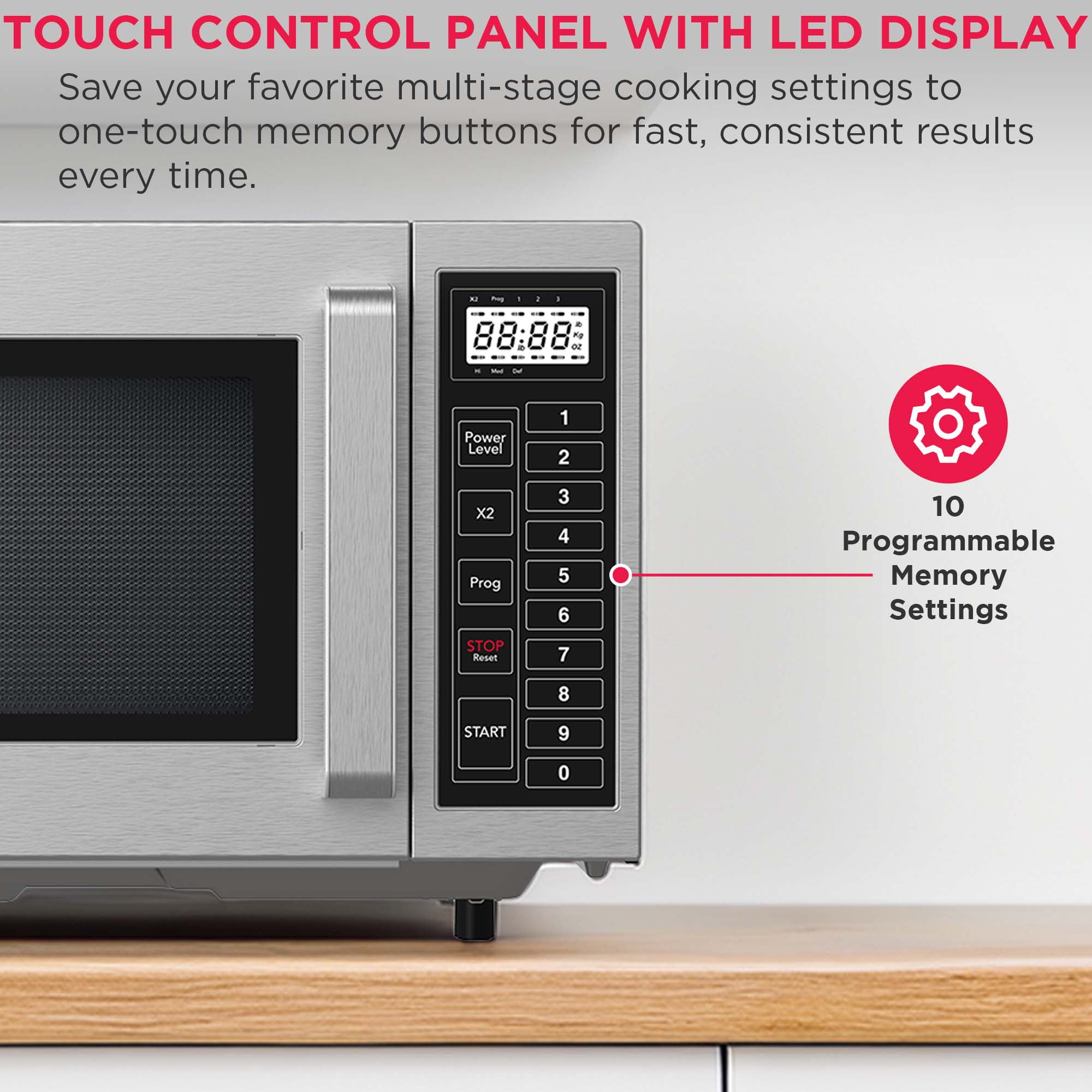 Frigidaire 0.9 Cu. ft. Commercial Microwave, NSF Certified Microwave with 10 Programmable Memory, Touch Screen Control, Stainless Steel