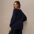 thumbnail image 5 of QUALFORT 100% Cotton Cardigan Sweaters for Women, V Neck Button Down Chunky Knit Cozy Relaxed Fit Sweater Cardigan, Navy XL, 5 of 9