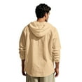 thumbnail image 6 of Lovskoo Mens Printed Long Sleeve Linen Blend Hooded Shirt Button Closure Front Pockets Casual Oversized Top, 6 of 9