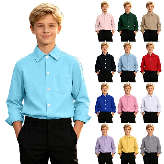 Fozruso Boys Girls Uniform Dress Shirts Long Sleeve Button Up Shirts for Kids School Casual Formal Wedding