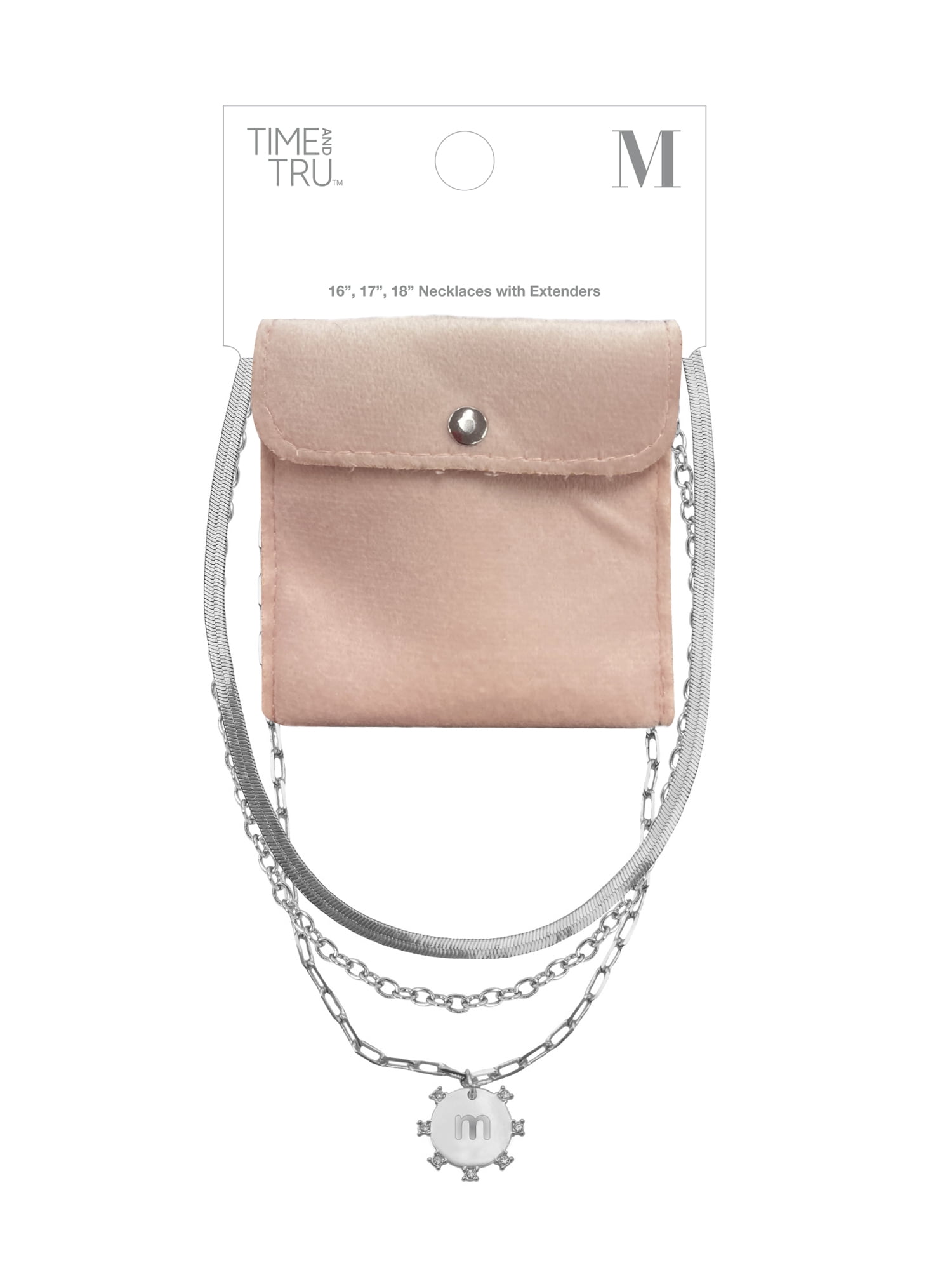 Time and Tru Silvertone Necklace, 3 Piece, Initial M