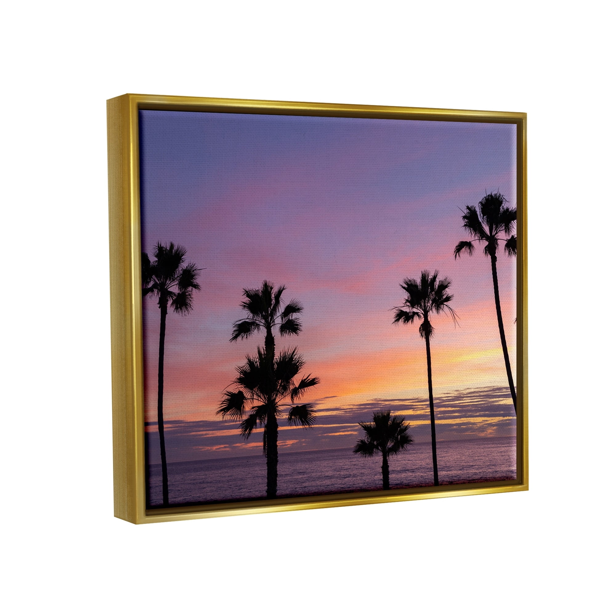 Stupell Industries Purple Sunrise Sky Tall Palm Trees Silhouettes Photograph Metallic Gold Floating Framed Canvas Print Wall Art, Design by Jeff Poe Photography