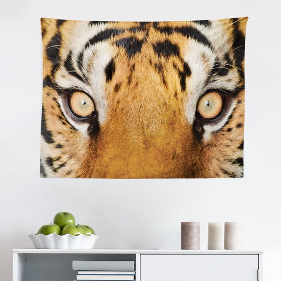 Safari Tapestry, Leopard Sitting on Dry Tree at Sunset Danger in The Air Big Cat with Spotted Form, Fabric Wall Hanging Decor for Bedroom Living Room Dorm, 2 Sizes, Orange Brown, by Ambesonne