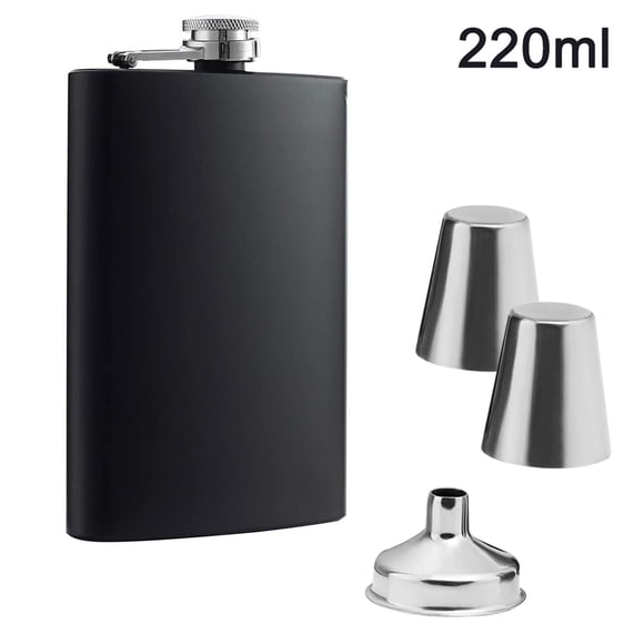 Hip Flask Made of Stainless Steel with 2 Schnapps Cups and A Filling Funnel In A Set, In A Gift Box, with Screw Cap, Pocket Bottle