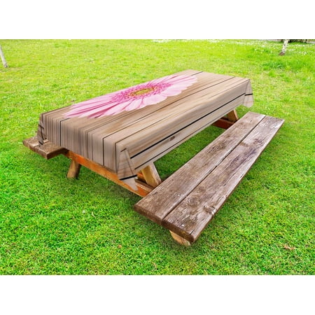 Large Outdoor Tablecloth Rustic Outdoor Tablecloth, One Large Gerbera Daisy on Oak Tree Background Dramatic South American Exotic Photo, Decorative Washable Fabric Picnic Tablecloth, 58 X 104 Inches, Pink Brown, by Ambesonne ()