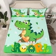 thumbnail image 2 of jejeloiu Cute Cartoon Dinosaur Twin Sheet Sets,Wild Animal Twin Fitted Sheet,Green Dino Flat Sheet For Boys Kids,Breathable Home Decor,3 Pieces, 2 of 7
