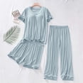 thumbnail image 2 of FEIJIBA Pajamas for Women Set Petite Pajama Length Top Wide Leg Pants Women's Sleepwear Blue, 2 of 5
