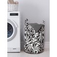 thumbnail image 3 of Floral Laundry Bag, Botanical Motifs with Monochrome Flowers in Paisley Pattern Abstract Art, Basket with Handles Drawstring Closure for Laundromats, 13" x 19", Dark Brown and White, by Ambesonne, 3 of 4