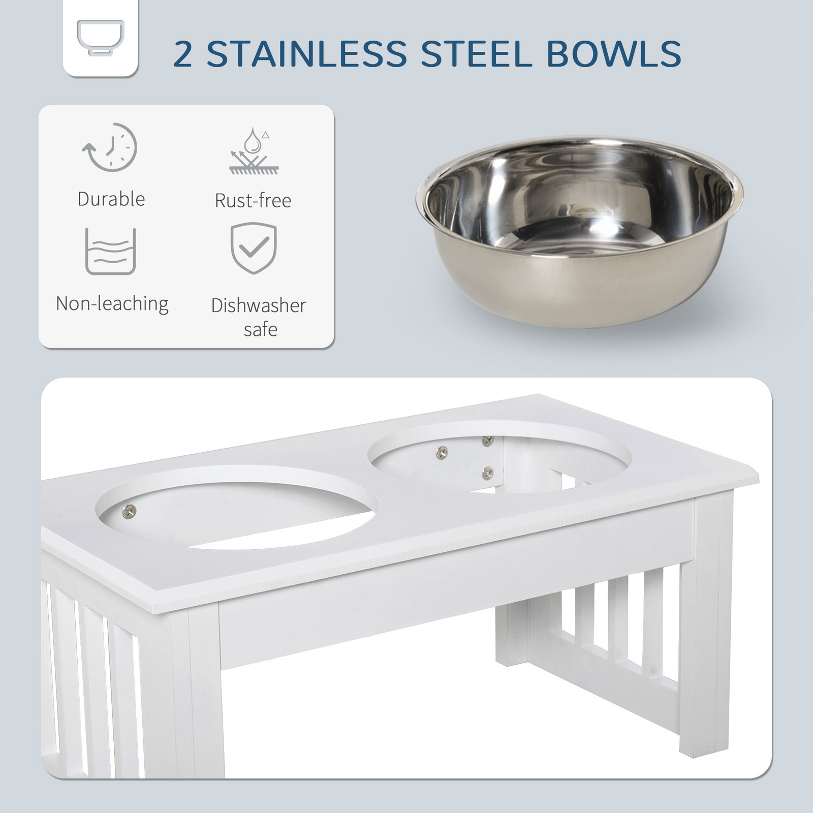 LINJH Elevated Dog Bowls & Dog Food Stand Pet Feeding Station W/ Stainless Steel White